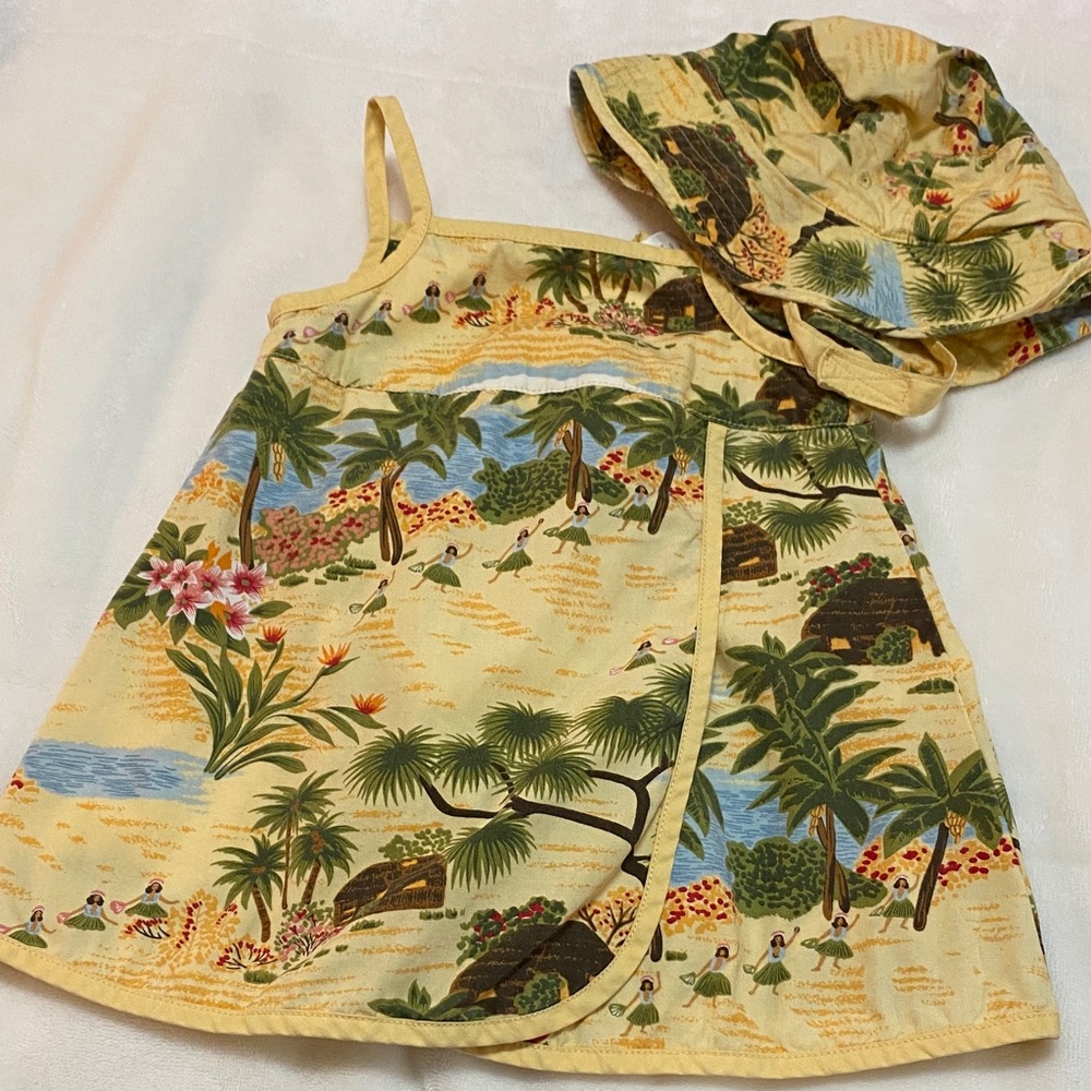 Vintage Gymboree Island Paradise Dress - with hat Yellow and Green